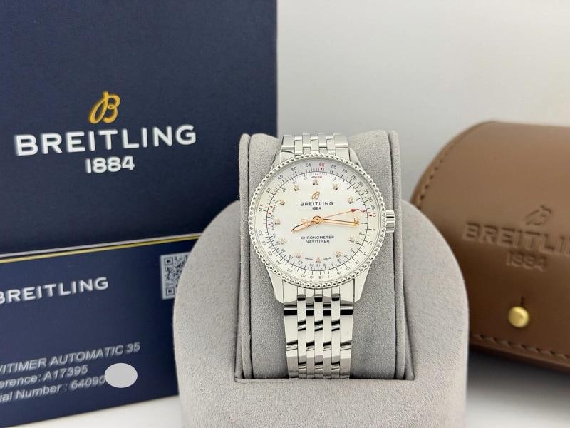 Breitling Navitimer A17395 35mm Mother of Pearl Diamond Dial Steel Box Papers - 2