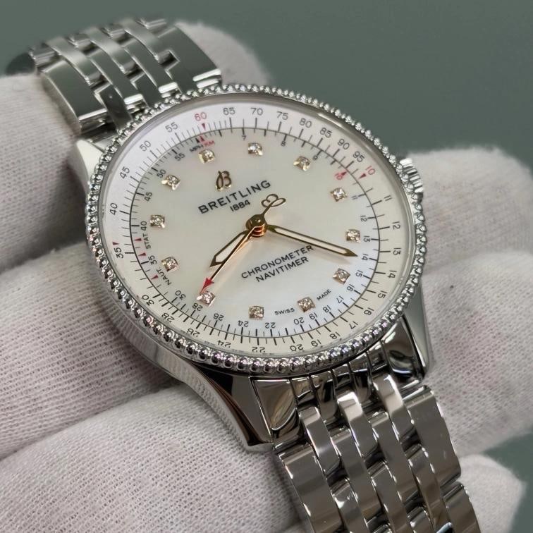 Breitling Navitimer A17395 35mm Mother of Pearl Diamond Dial Steel Box Papers - 4