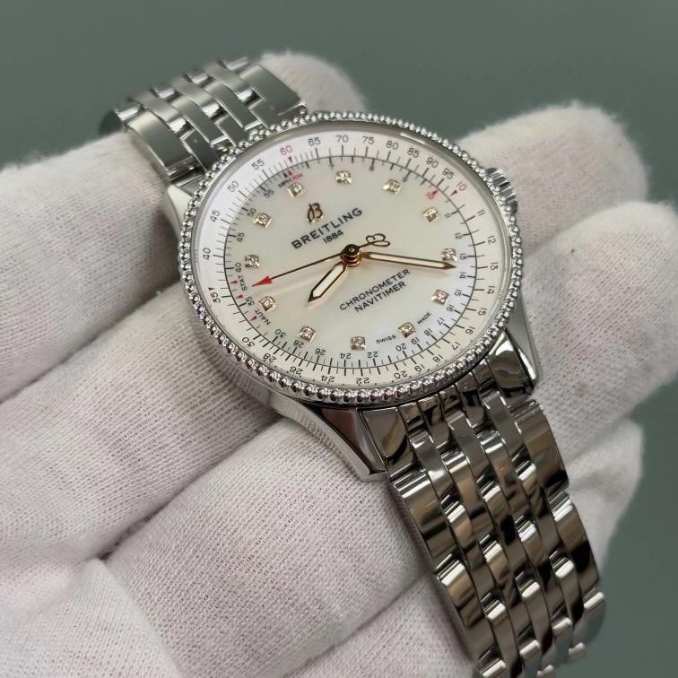 Breitling Navitimer A17395 35mm Mother of Pearl Diamond Dial Steel Box Papers - 5