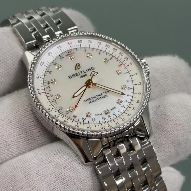 Breitling Navitimer A17395 35mm Mother of Pearl Diamond Dial Steel Box Papers - 8