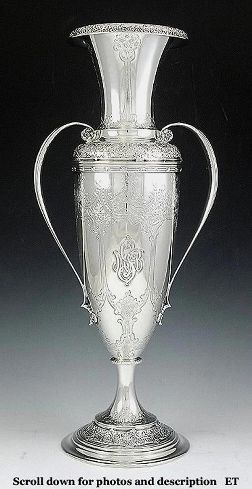 c1904-1905 Tiffany Co Sterling Silver Tall Double Handle Urn Vase (1 of 8)