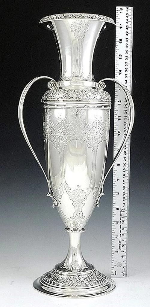 c1904-1905 Tiffany Co Sterling Silver Tall Double Handle Urn Vase - 3