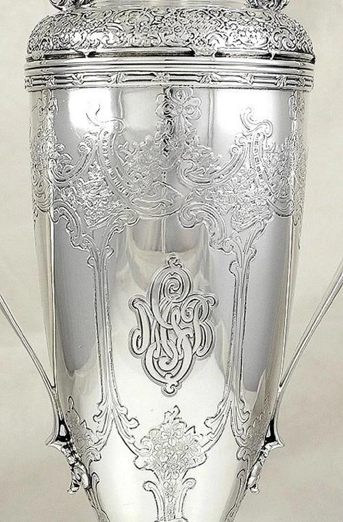 c1904-1905 Tiffany Co Sterling Silver Tall Double Handle Urn Vase - 4