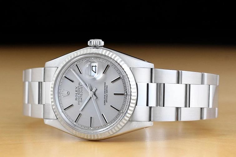ROLEX MENS DATEJUST 1601 18K WHITE GOLD STEEL GRAY DIAL WATCH w/ OYSTER BAND - 2