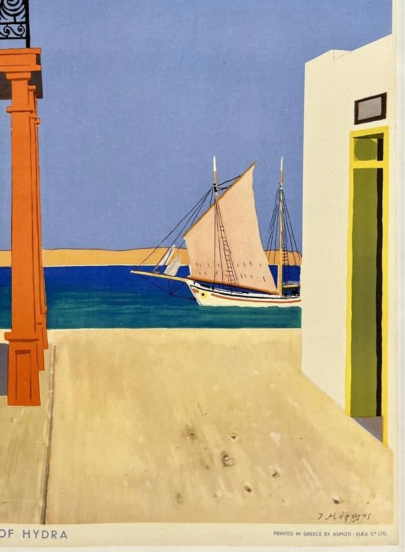 Original Vintage Poster GREECE ISLAND OF HYDRA Greek Travel Tourism LINEN - 5