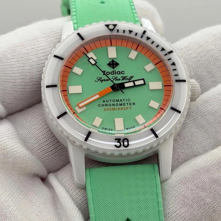 Zodiac Super Sea Wolf ZO9592 41mm Green Dial White Ceramic Box Booklet - 3