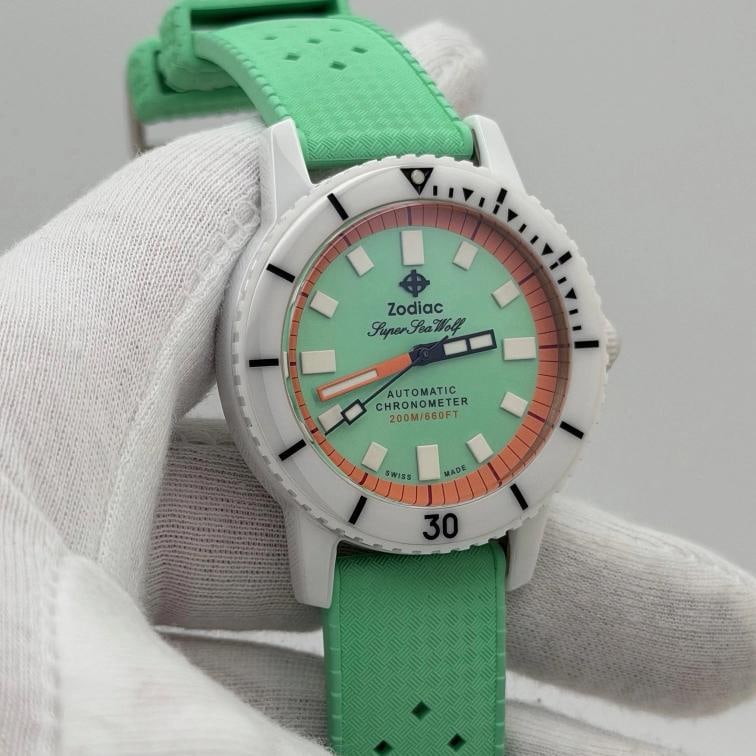 Zodiac Super Sea Wolf ZO9592 41mm Green Dial White Ceramic Box Booklet - 9