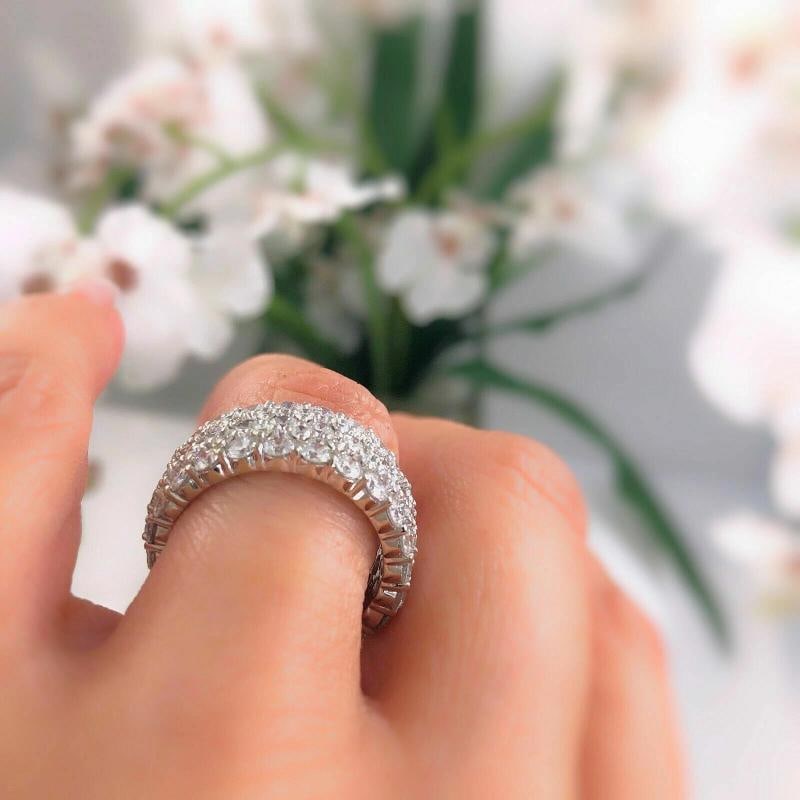 Gorgeous Five Row Round Diamond 18K Eternity Band Ring Size 6.5 - 12