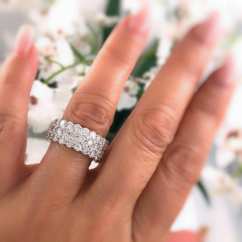 Gorgeous Five Row Round Diamond 18K Eternity Band Ring Size 6.5 - 3