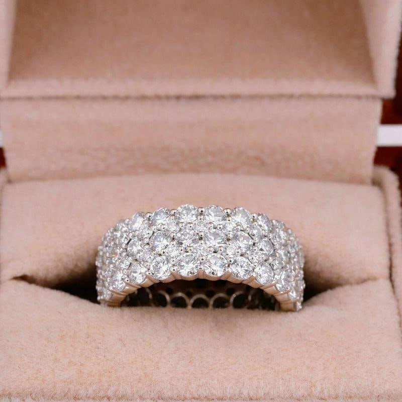 Gorgeous Five Row Round Diamond 18K Eternity Band Ring Size 6.5 - 7