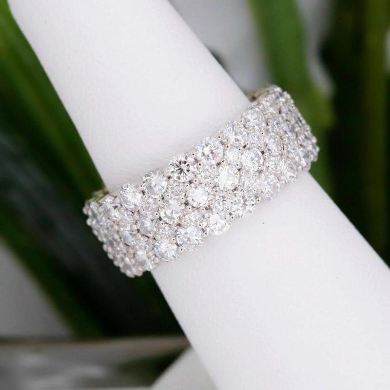 Gorgeous Five Row Round Diamond 18K Eternity Band Ring Size 6.5 - 9