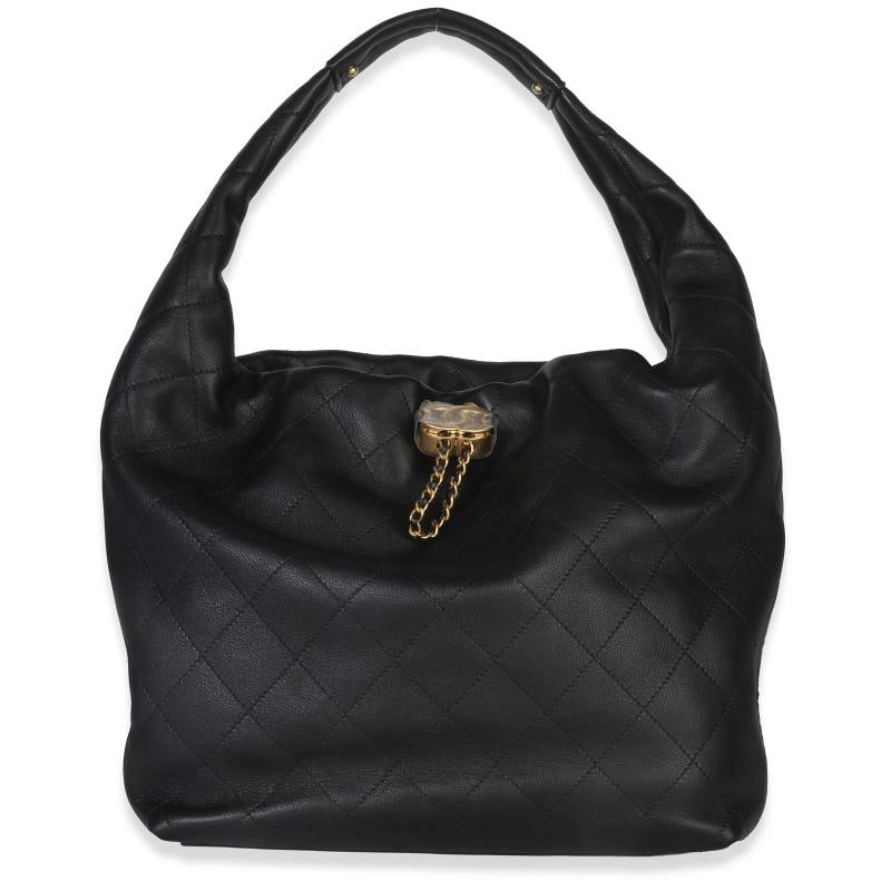 Chanel 26C Black Quilted Calfskin Large Hobo: Condition: Pre-owned - Good,Dimensions: 10.75 x 10 x 3,Handbag Accessories: Dustbag;Retail Tag,Bag Width: 10.75 in,Bag Depth: 3 in,Bag Height: 10 in,Department: Unisex,Style: Hobo,Material:
