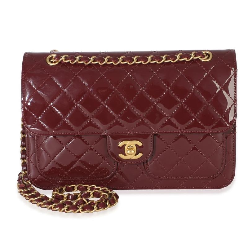 Chanel 25B Burgundy Quilted Patent Double Pocket Flap Bag: Condition: Pre-owned - Good,Dimensions: 9.75 x 7 x 2,Handbag Accessories: Dustbag;Receipt;Retail Tag,Bag Width: 9.75 in,Bag Depth: 2 in,Bag Height: 7 in,Department: Unisex,Style: Shoulder