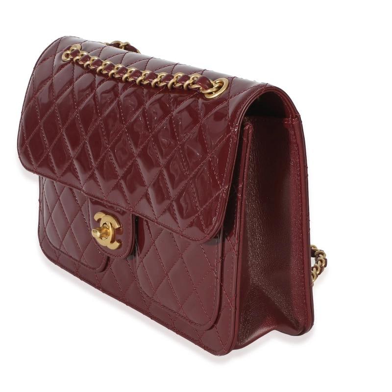 Chanel 25B Burgundy Quilted Patent Double Pocket Flap Bag - 3