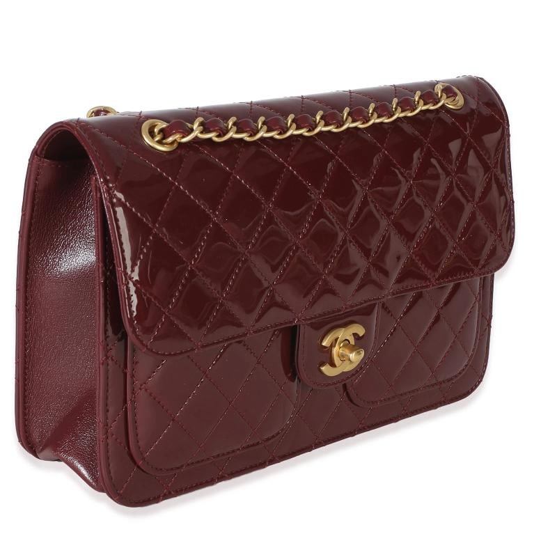 Chanel 25B Burgundy Quilted Patent Double Pocket Flap Bag - 4