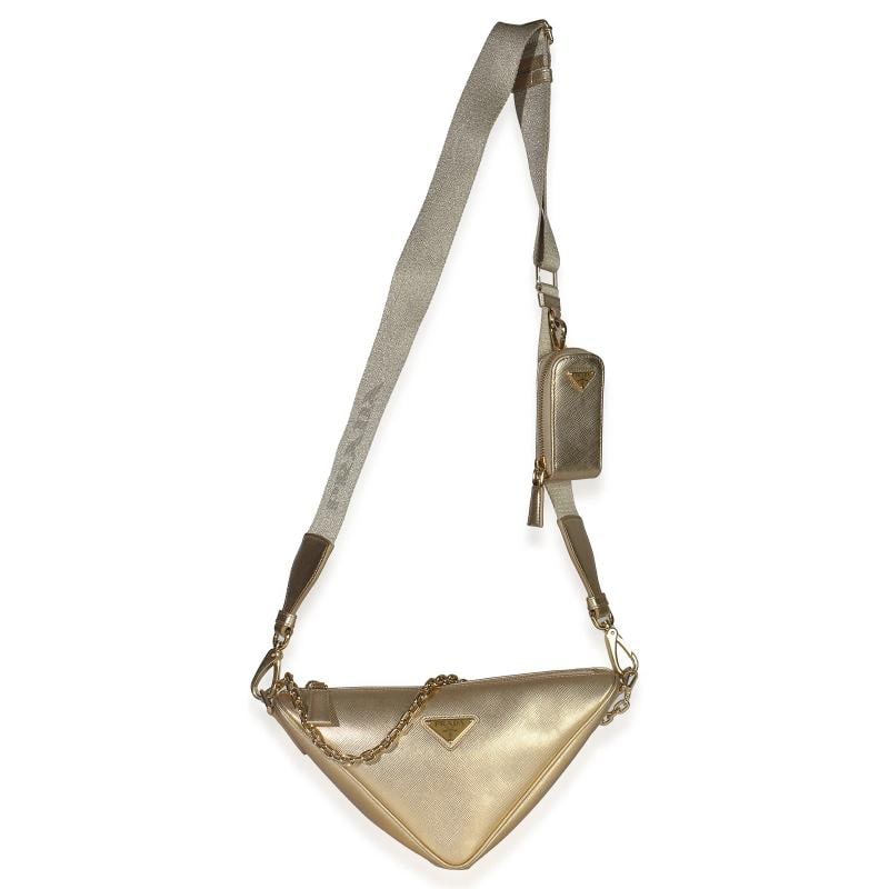 Prada Platino Gold Saffiano Lux Triangle Shoulder Bag - 2