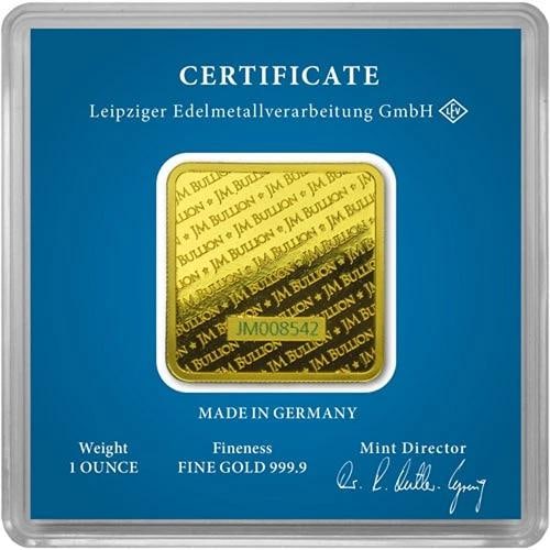 1 oz JM Bullion Square Gold Bar (New w/ Assay) - 2