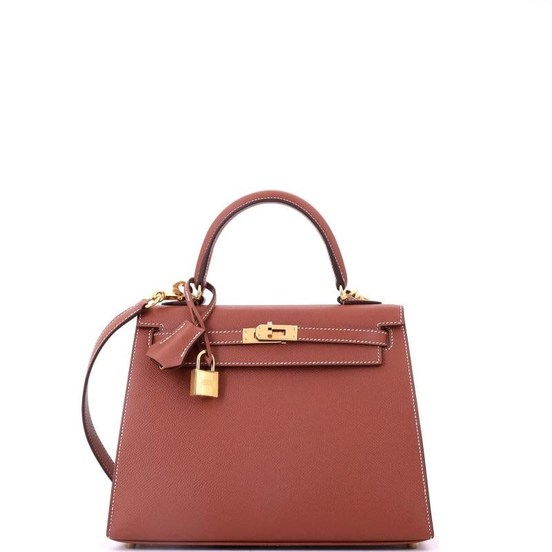 Hermes Kelly Handbag Brown Epsom with Gold Hardware 25: Condition: Pre-owned - Excellent,Brand: Hermes,Exterior Material: Leather,Style: Top Handle,Exterior Color: Brown,Department: Women,Size: 25,Accessories: Keys, Clochette, Lock, Box, Dust Bag, With