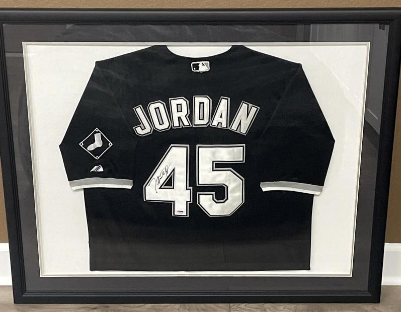 RARE~ Michael Jordan Signed & Framed Birmingham Barons Baseball Jersey (PSA LOA): Player: Michael Jordan,Sport: Basketball-NBA,Signed: Yes,Autograph Authentication: Professional Sports Authenticator (PSA),Original/Reprint: Original,Product: Jersey,Team: Birmingham Barons
