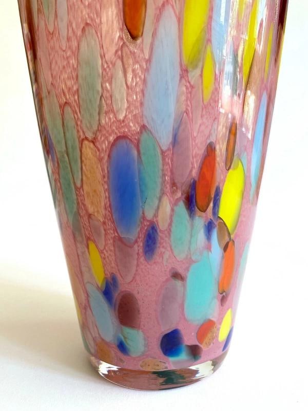 VTG 1980'S POST MODERN ABSTRACT HAND BLOWN ART GLASS MULTICOLOR TALL FLOWER VASE - 6