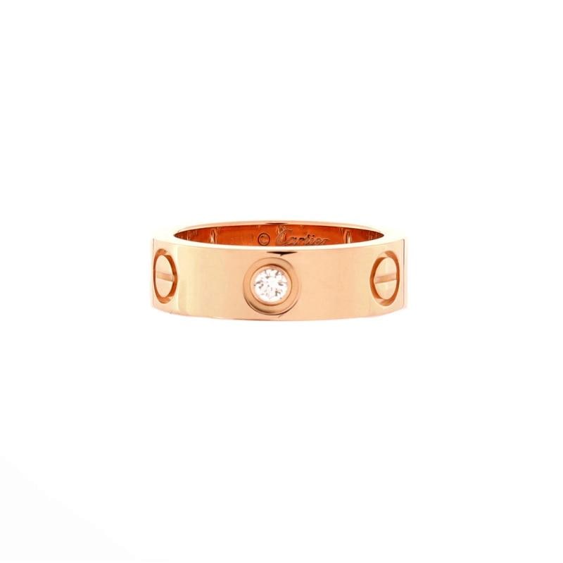 Cartier Love 3 Diamonds Band Ring 18K Rose Gold with Diamonds: Condition: Pre-owned - Good,Brand: Cartier,Main Stone: Diamond,Metal: 18K Rose Gold,Metal Purity: 18K,Ring Size: 5.25 - 50,Type: Ring,Color: Rose Gold,Style: 18K Rose Gold With Diamonds,Material: 18K 