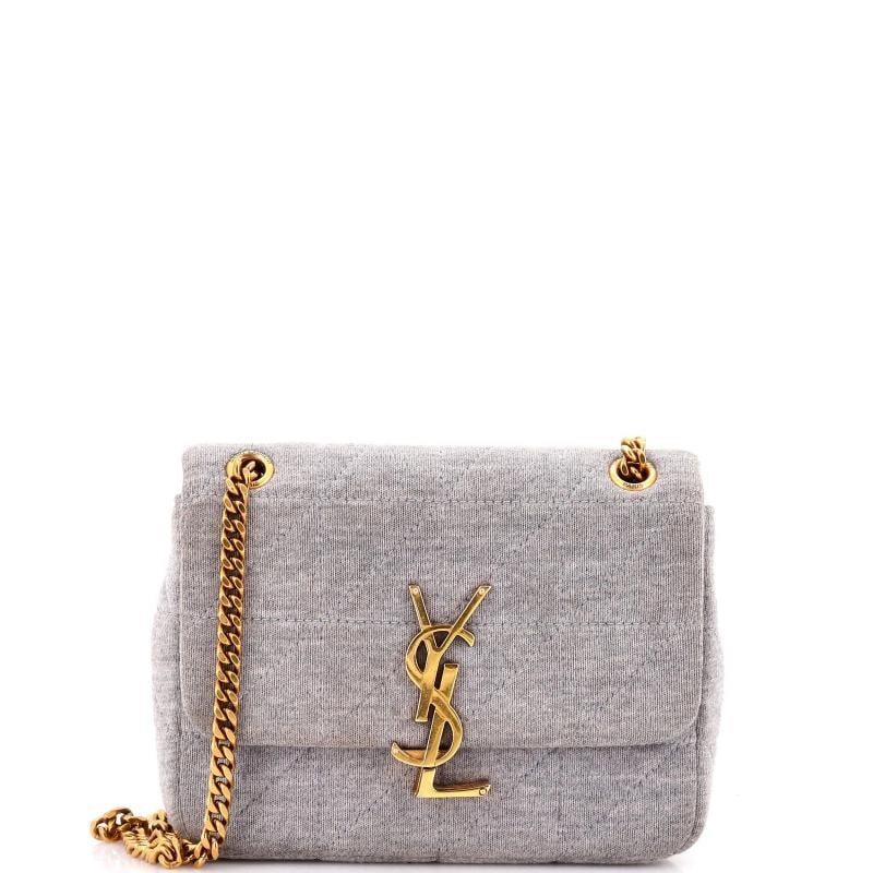 Saint Laurent Jamie Flap Bag Quilted Jersey Small: Condition: Pre-owned - Good,Brand: Saint Laurent,Exterior Material: Jersey,Style: Shoulder Bags,Exterior Color: Gray,Department: Women,Size: Small Estimated Retail Price: $1,850 Condition: Good.