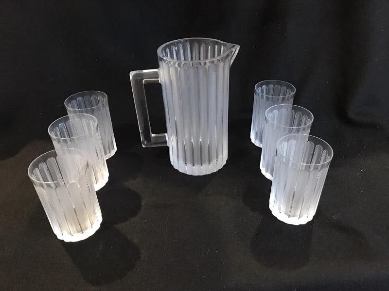 LALIQUE France 7pc Pitcher + Tumblers Set~ Signed (1 of 12)
