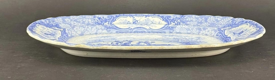 Huge c1840 English Staffordshire Peruvian Hunters Blue White Large Platter - 7
