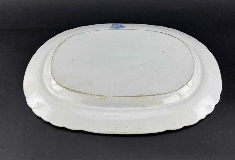 Huge c1840 English Staffordshire Peruvian Hunters Blue White Large Platter - 9