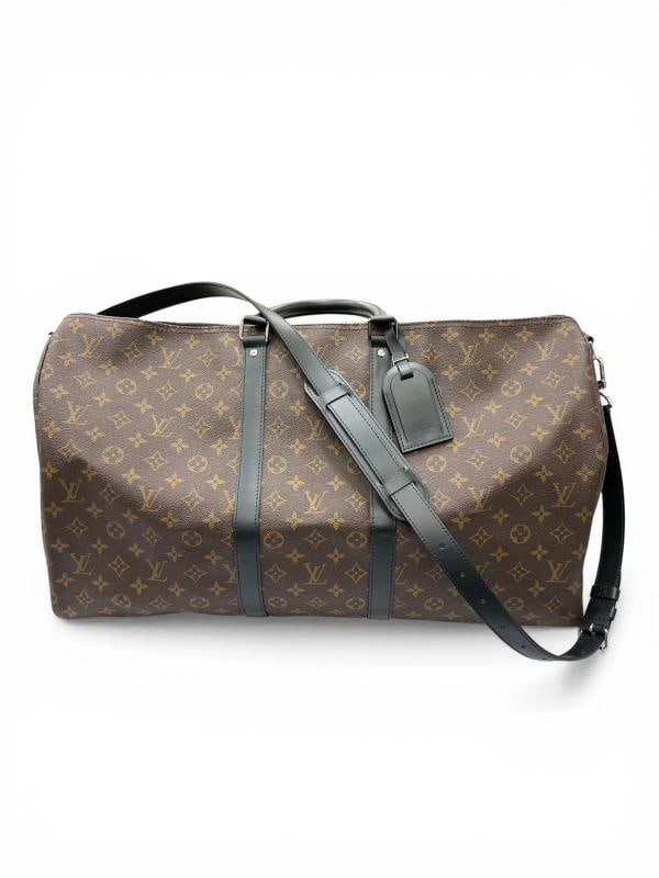 LOUIS VUITTON Keepall BandouliÃƒÂ¨re 55 in Monogram Canvas & Leather: Condition: Pre-owned - Excellent,Bag Width: 9.4,Closure: Zip,Occasion: Travel,Bag Depth: 9.25,Fabric Type: Canvas,Vintage: No,Personalize: No,Department: Men,Style: Duffle,Features: Adjustable Strap, 
