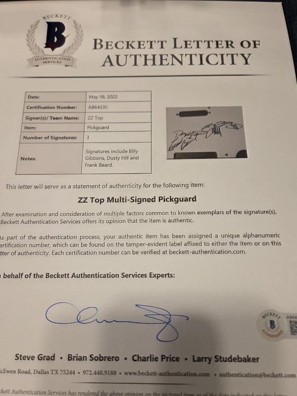 ZZ TOP: Dusty Hill, Billy Gibbons & Frank Beard Signed Guitar (Beckett LOA + JSA LOA) - 6