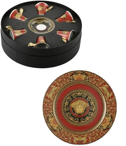Versace Rosenthal Medusa Red Espresso Cup w/Saucer 6 Pcs + Service Plate 30 cm (1 of 1)