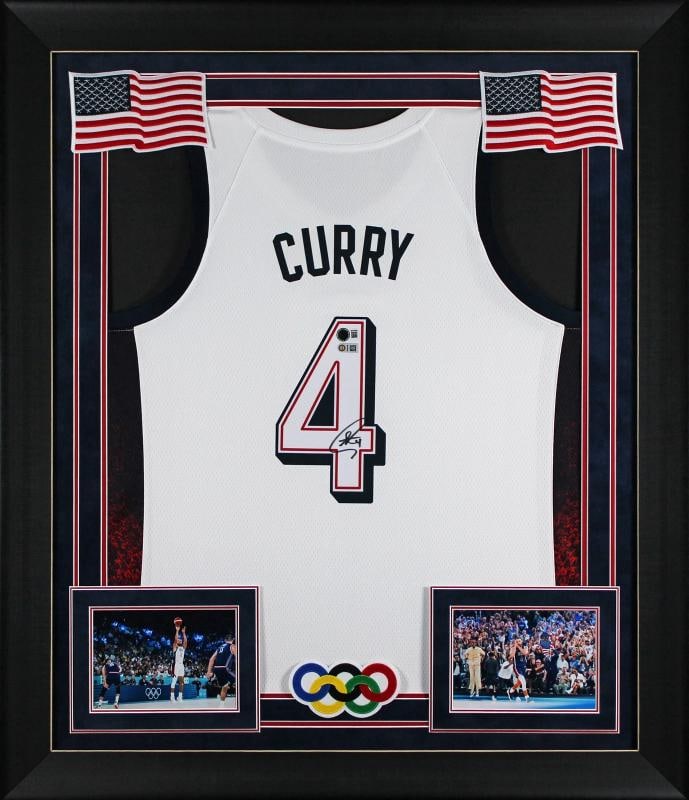 Stephen Curry Signed & Custom Framed Team USA White Nike Swingman Jersey (Beckett): Player: Stephen Curry,Product: Jersey,Original/Reprint: Original,Autograph Authentication: Beckett,Team: Golden State Warriors,PRODUCT_COA: Beckett,PRODUCT_SIGNED_BY_NAME: Stephen Curry,PRODUCT_SIGNED