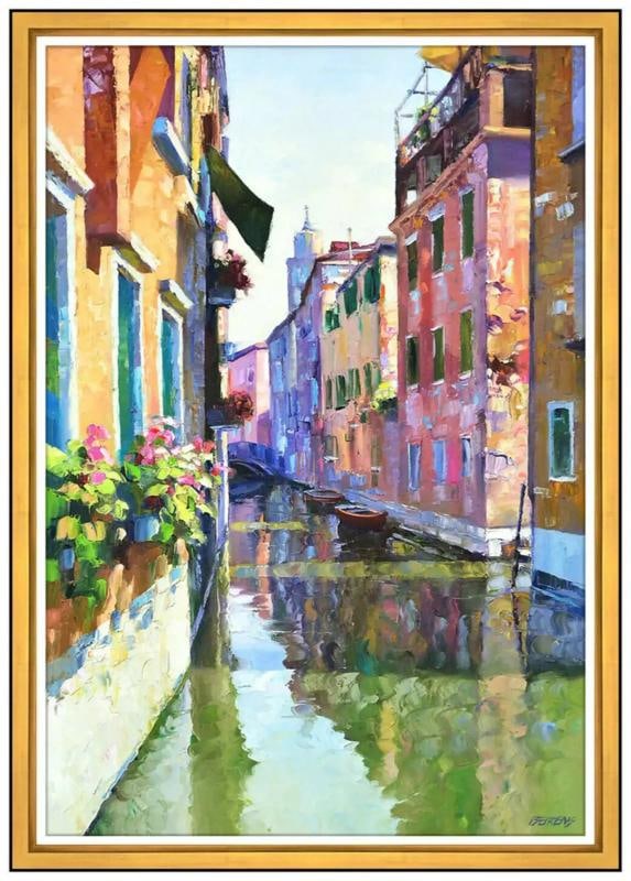 HOWARD BEHRENS Original OIL PAINTING on CANVAS Cityscape Large Venice Signed Art: Condition: Used,Artist: Howard Behrens,Unit of Sale: Single Piece,Signed By: Howard Behrens,Size: Large,Signed: Yes,Title: Floating City Original,Material: Oil, Canvas,Certificate of Authenticity (COA