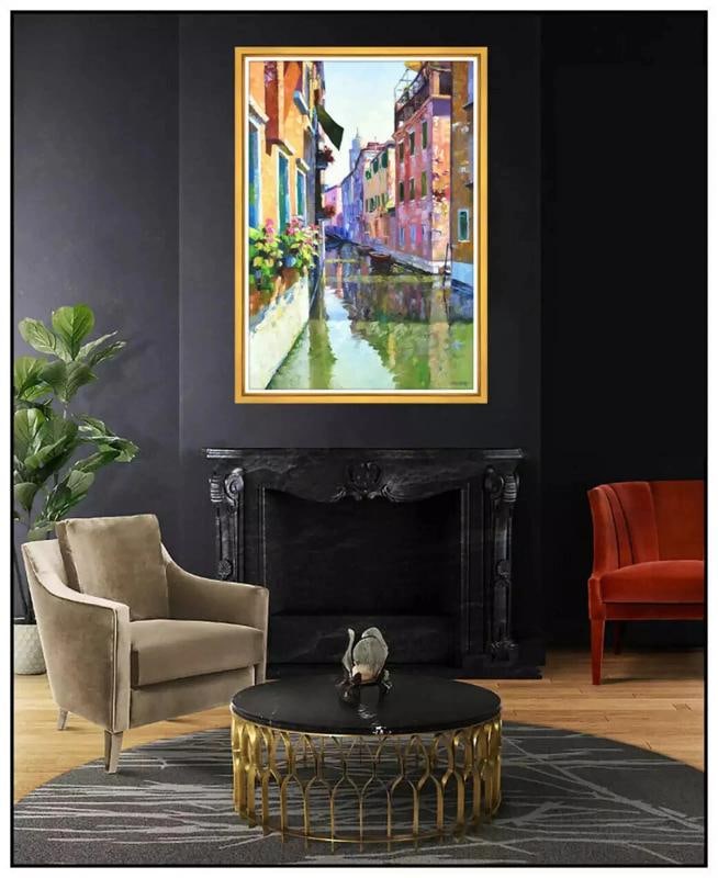 HOWARD BEHRENS Original OIL PAINTING on CANVAS Cityscape Large Venice Signed Art - 2