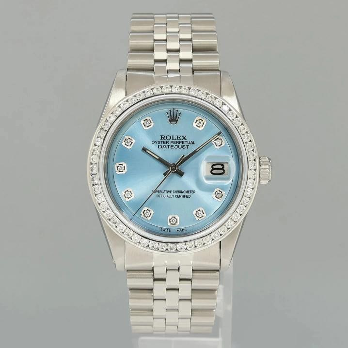 Rolex DateJust 1601 Glacier Blue Diamond White Gold Jubilee Band 36mm Watch Box - 2