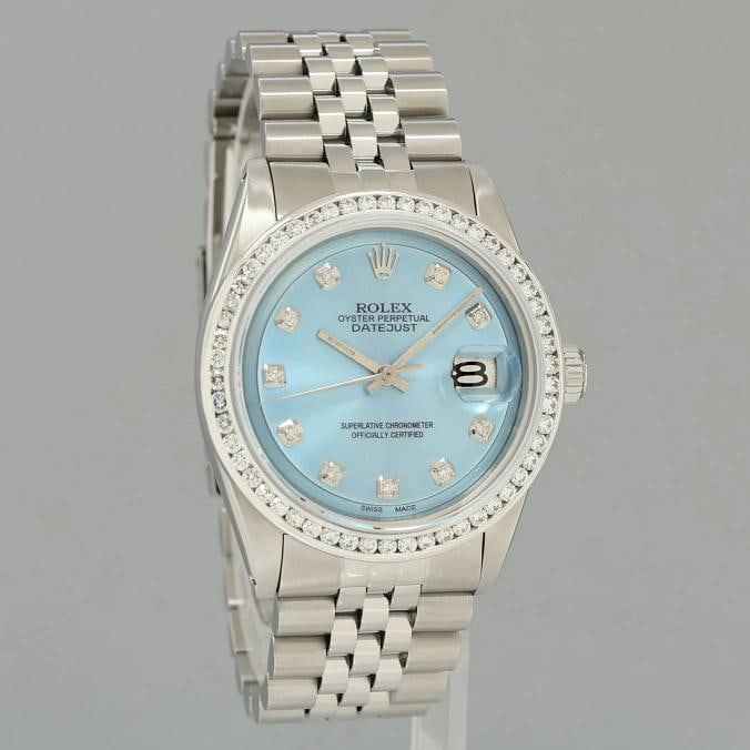 Rolex DateJust 1601 Glacier Blue Diamond White Gold Jubilee Band 36mm Watch Box - 3