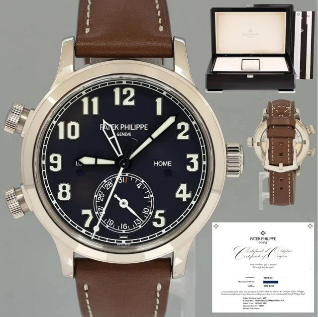 MINT 2021 PAPERS Patek Philippe 7234g Blue Leather White Gold Travel Time 37.5mm (1 of 8)