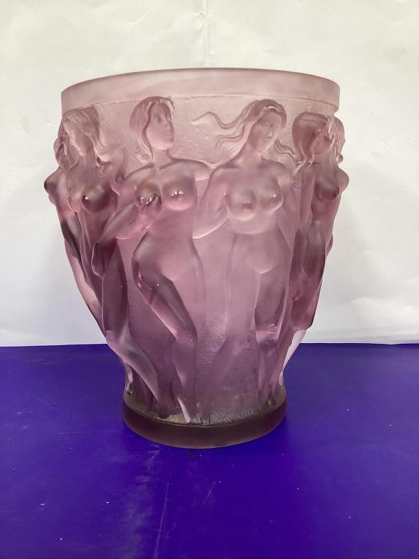 Xl Lalique Style Purple Crystal Vase Heavy Art Glass H10Ã¢â‚¬Â  - 10