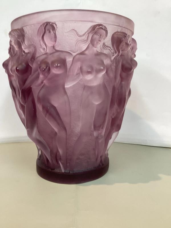 Xl Lalique Style Purple Crystal Vase Heavy Art Glass H10Ã¢â‚¬Â  - 11