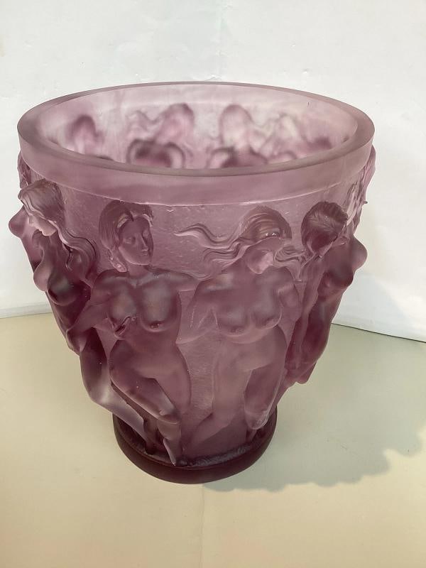 Xl Lalique Style Purple Crystal Vase Heavy Art Glass H10Ã¢â‚¬Â  - 12
