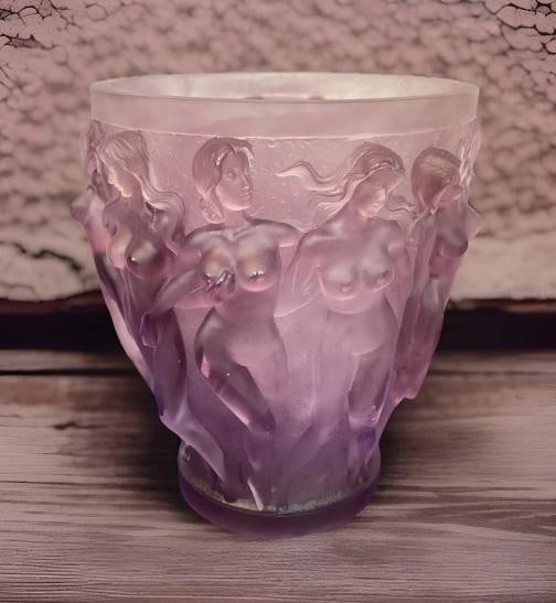 Xl Lalique Style Purple Crystal Vase Heavy Art Glass H10Ã¢â‚¬Â  - 3