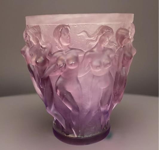 Xl Lalique Style Purple Crystal Vase Heavy Art Glass H10Ã¢â‚¬Â  - 4