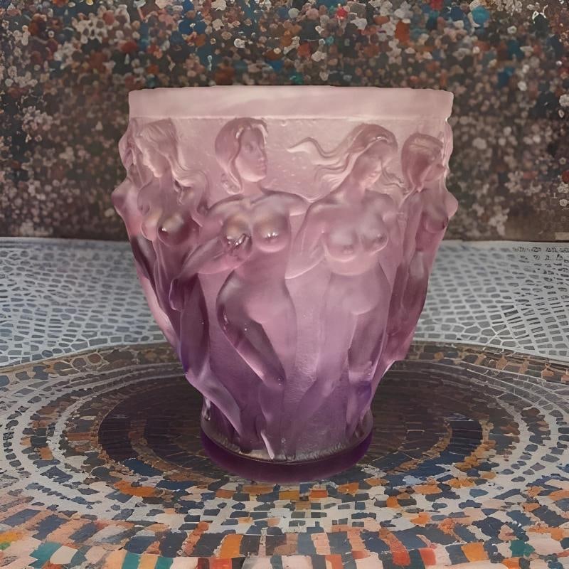 Xl Lalique Style Purple Crystal Vase Heavy Art Glass H10Ã¢â‚¬Â  - 5
