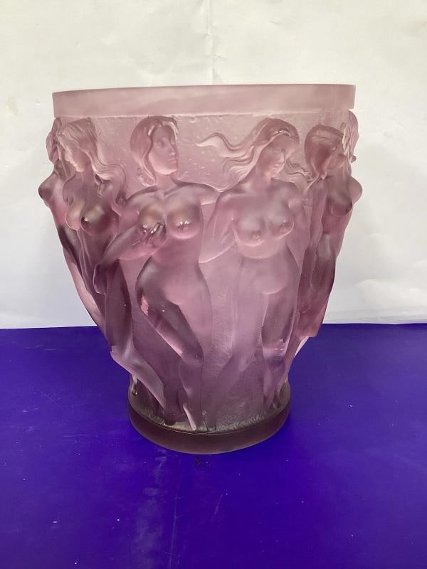 Xl Lalique Style Purple Crystal Vase Heavy Art Glass H10Ã¢â‚¬Â  - 8