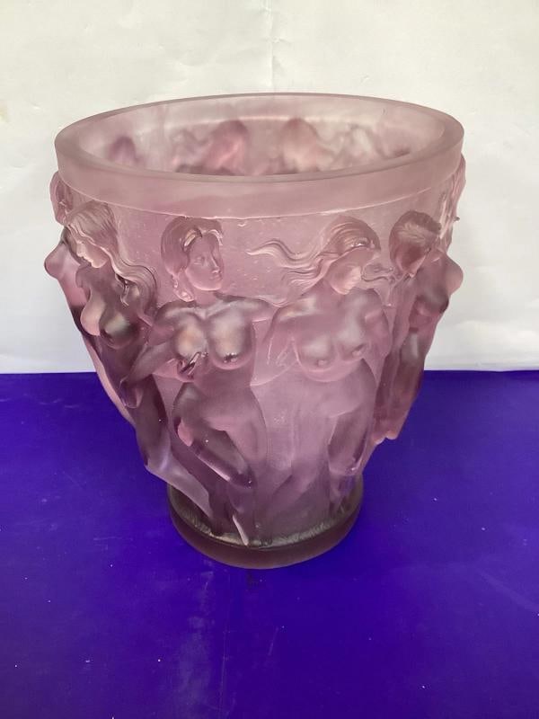 Xl Lalique Style Purple Crystal Vase Heavy Art Glass H10Ã¢â‚¬Â  - 9