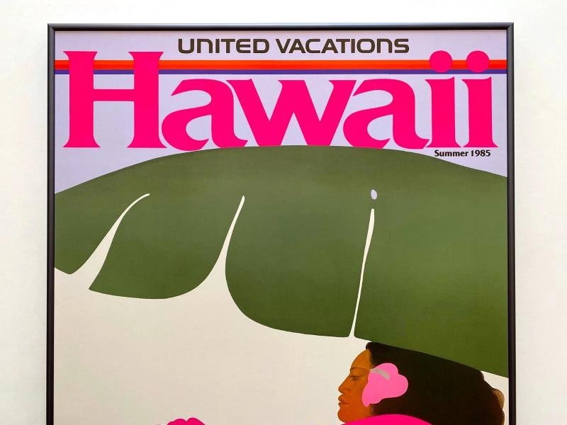 PEGGE HOPPER RARE 1985 UNITED AIRLINES LITHO PRINT FRAMED HAWAII TRAVEL POSTER THIS PEGGE HOPPER ... - 2