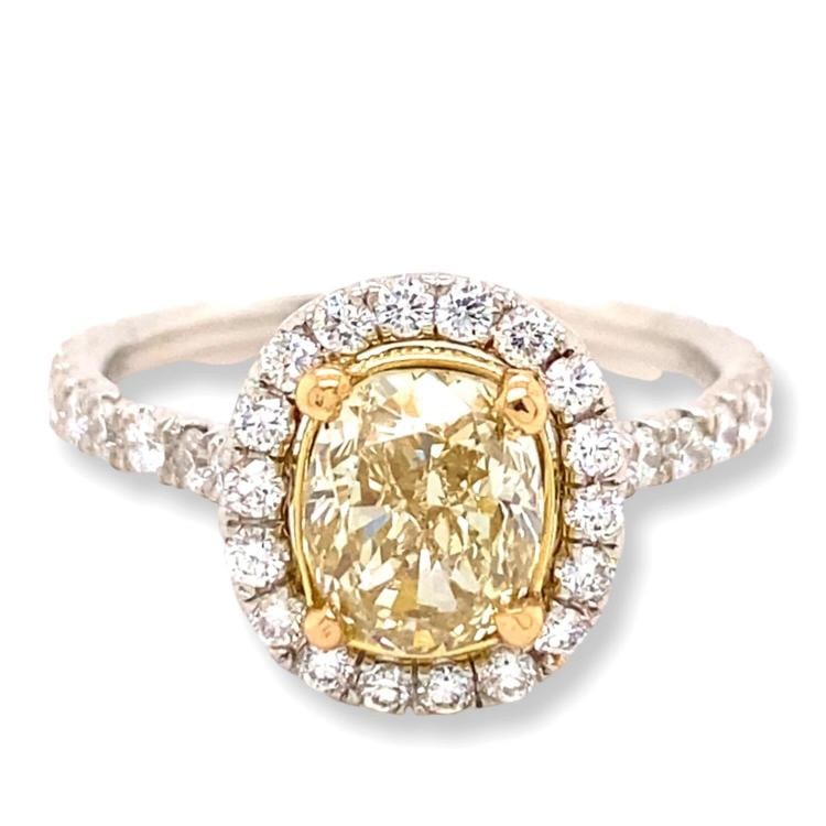 Natural Light Fancy Yellow Oval Diamond Engagement Ring Platinum 18k YG (1 of 11)