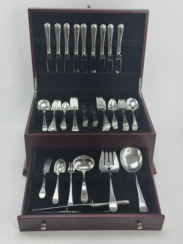 Tuttle Sterling Silver 62pc Feather Edge Flatware Set for 9 Harry Truman Marks (1 of 9)