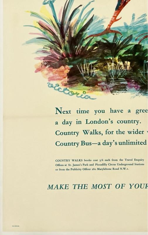 Original Vintage Poster LONDON UNDERGROUND CONTRY WALKS Rail Travel LINEN - 4